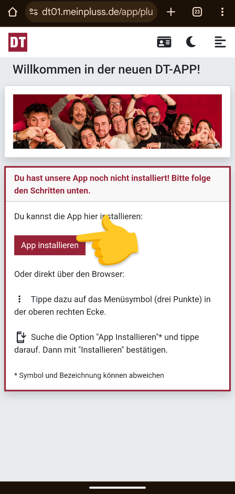 Klicke auf "App installieren"