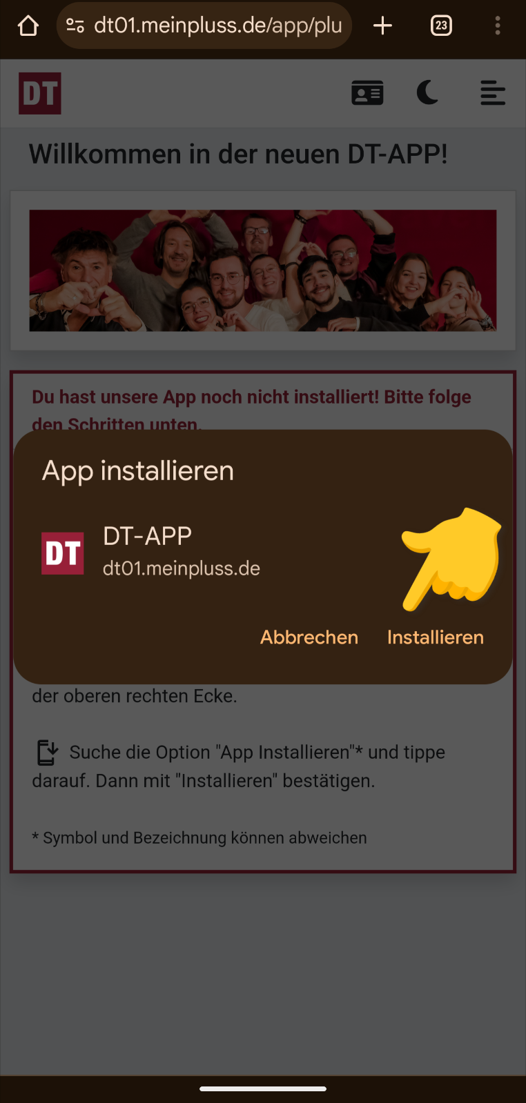 Bestätige die Installation